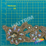 4 1/2" Gold AB Flower Beaded Sequins Iron on Trim, IRT-107 (Sold by Piece 35 inches)