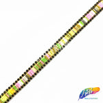 3/8" Multicolored Embroidery Iron On Trim with Rhinestone Border, IRT-117