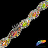 1" Braided Multicolor (Peacock) Colored Rhinestone Iron on Trim, IRT-121