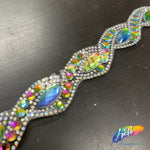 1" Braided Multicolor (Peacock) Colored Rhinestone Iron on Trim, IRT-121