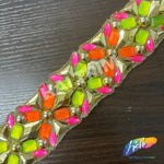2 1/4" Multicolored Neon Stone Iron on Trim,  IRT-123