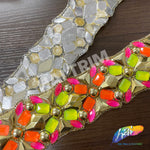 2 1/4" Multicolored Neon Stone Iron on Trim,  IRT-123