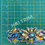 2 1/2” Multicolored Flower Rhinestone Iron on Trim, IRT-124