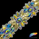 2 1/2” Multicolored Flower Rhinestone Iron on Trim, IRT-124