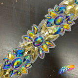 2 1/2” Multicolored Flower Rhinestone Iron on Trim, IRT-124