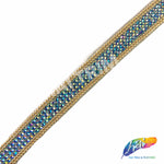 1/2" 3-row Rhinestone Iron On Trim w/ Double Ball Chain Border, IRT-140