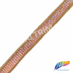 1/2" 3-row Rhinestone Iron On Trim w/ Double Ball Chain Border, IRT-140