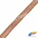 1/2" 3-row Rhinestone Iron On Trim w/ Double Ball Chain Border, IRT-140