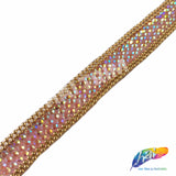 1/2" 3-row Rhinestone Iron On Trim w/ Double Ball Chain Border, IRT-140