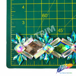 2 1/8” Green AB/Aqua AB/Peach/Clear AB Diamond Star Iron on Trim, IRT-143