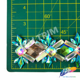 2 1/8” Green AB/Aqua AB/Peach/Clear AB Diamond Star Iron on Trim, IRT-143