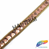 5/8" Peach/Gold Square Stud Iron On Trim with Chain Border, IRT-146