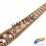 5/8" Peach/Gold Square Stud Iron On Trim with Chain Border, IRT-146