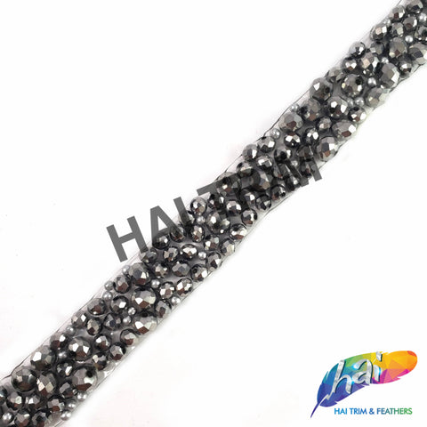 5/8” Gray Glass Beaded Iron On Trim, IRT-148