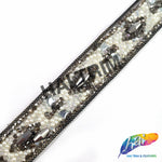 7/8" White/Gray Beaded Rhinestone Iron On Trim with Chain Border, IRT-152