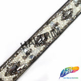 7/8" White/Gray Beaded Rhinestone Iron On Trim with Chain Border, IRT-152