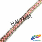 3/8" Pink/Gold Braided Rhinestone Iron On Trim IRT-154