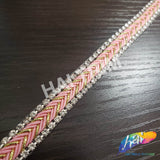 3/8" Pink/Gold Braided Rhinestone Iron On Trim IRT-154