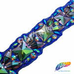 1 5/8"Purple Green AB/Royal Blue Rhinestone Iron On Trim, IRT-161