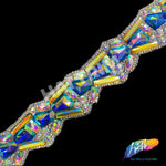 1 1/2" Royal Blue AB/Yellow AB Rhinestone Iron On Trim, IRT-162