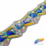 1 1/2" Royal Blue AB/Yellow AB Rhinestone Iron On Trim, IRT-162
