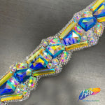1 1/2" Royal Blue AB/Yellow AB Rhinestone Iron On Trim, IRT-162