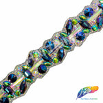 1 1/2" Purple Blue AB/Green AB Rhinestone Iron On Trim, IRT-163