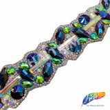 1 1/2" Purple Blue AB/Green AB Rhinestone Iron On Trim, IRT-163