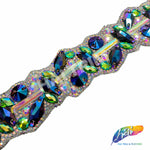 1 1/2" Purple Blue AB/Green AB Rhinestone Iron On Trim, IRT-163
