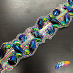 1 1/2" Purple Blue AB/Green AB Rhinestone Iron On Trim, IRT-163