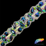 1 1/2" Purple Blue AB/Green AB Rhinestone Iron On Trim, IRT-163