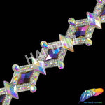 2" Crystal AB/Purple Blue AB Diamond Rhinestone Iron On Trim, IRT-171