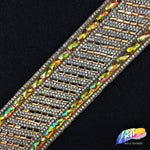 1 1/2" Yellow AB/Gold Diagonal Baguette Rhinestone Iron on Trim, IRT-020