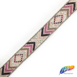 1" Multicolored Chevron Beaded Rhinestone Iron on Trim, IRT-022