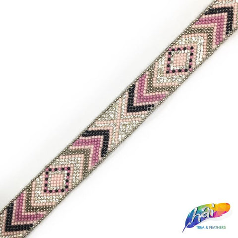1" Multicolored Chevron Beaded Rhinestone Iron on Trim, IRT-022