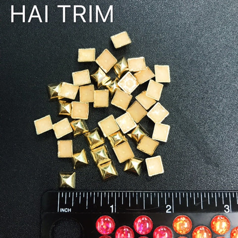 8mm Gold Pyramid Cut Square Iron On Studs, K-020