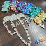 Color AB Resin Stone Motif Applique with Loop Chained Stone Trim, NAS-032