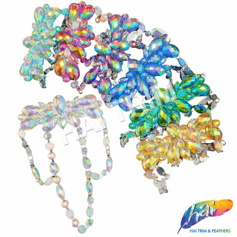 Color AB Resin Stone Motif Applique with Loop Chained Stone Trim, NAS-032