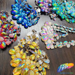 Color AB Resin Stone Motif Applique with Multilevel Loop Chained Stone Trim, NAS-033