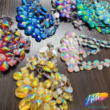 Color AB Resin Stone Motif Applique with Multilevel Loop Chained Stone Trim, NAS-033