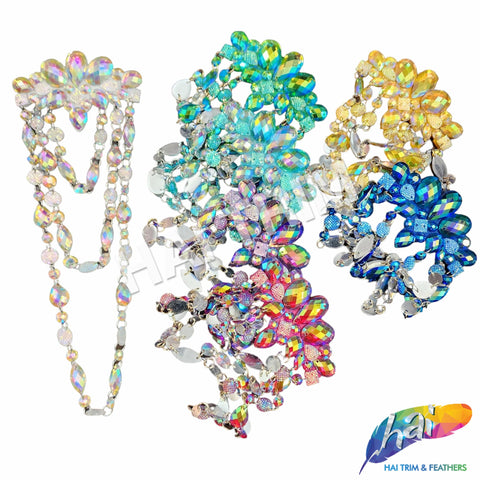 Color AB Resin Stone Motif Applique with Multilevel Loop Chained Stone Trim, NAS-033