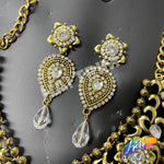 Gold Tribal Rhinestone Necklace with Rhinestone Earrings, NEK-050
