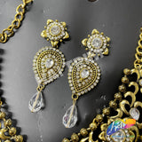 Gold Tribal Rhinestone Necklace with Rhinestone Earrings, NEK-050