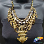 Gold Tribal Necklace with Rhinestones, NEK-076