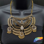 Gold Tribal Necklace with Rhinestones, NEK-077