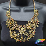 Gold Tribal Necklace with Rhinestones, NEK-078