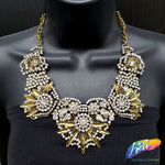 Gold Tribal Necklace with Rhinestones, NEK-079