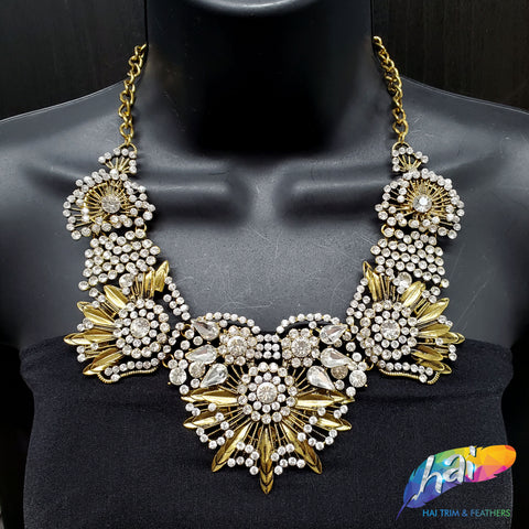 Gold Tribal Necklace with Rhinestones, NEK-079