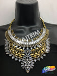 Gold Tribal Necklace with Rhinestones, NEK-029