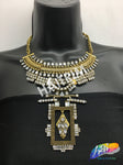 Gold Tribal Necklace with Rhinestones, NEK-031
